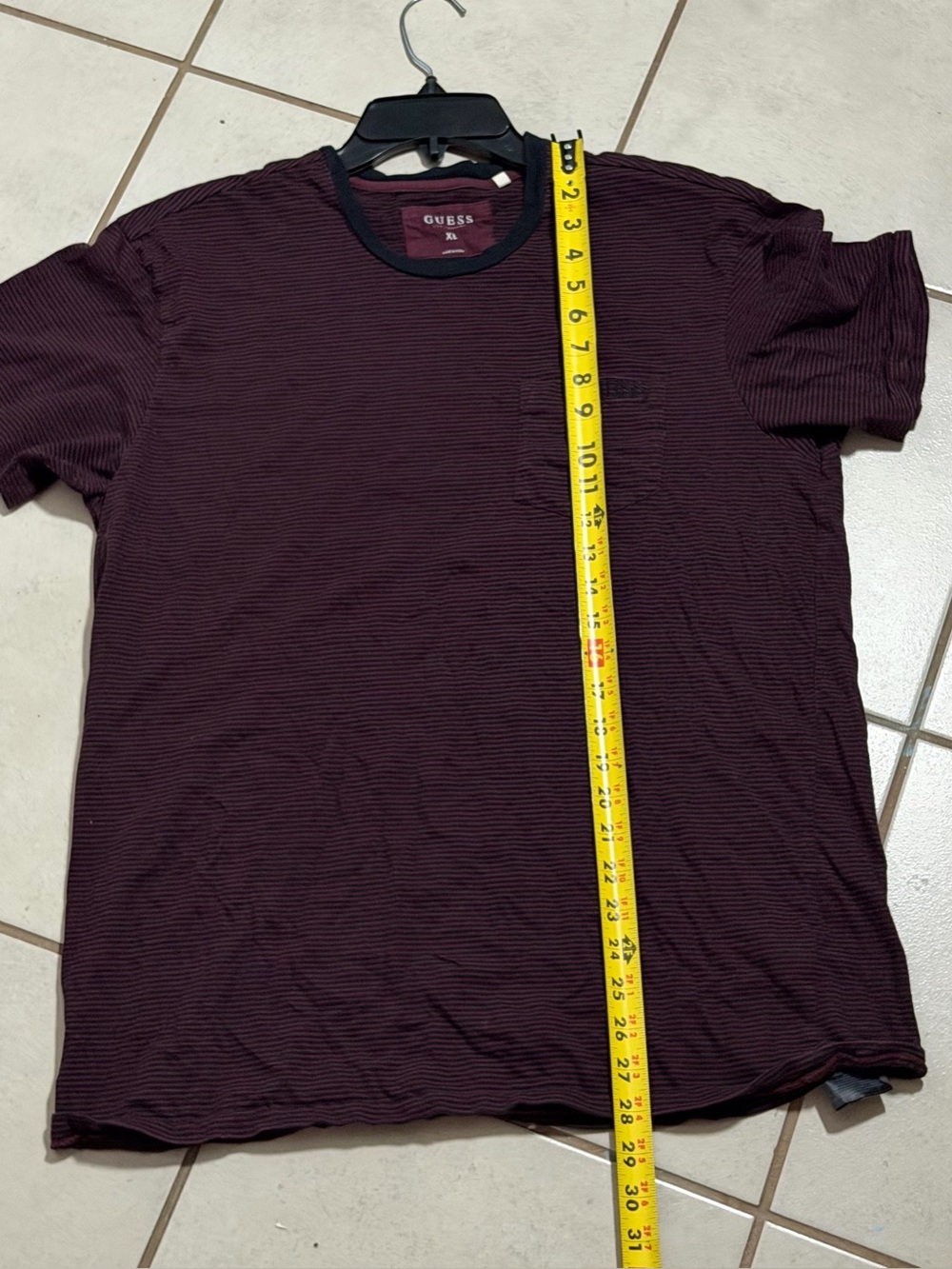 GUESS Men's Casual Preppy Striped Burgundy/Black Short Sleeve Pocket Tee size XL - Picture 7 of 9